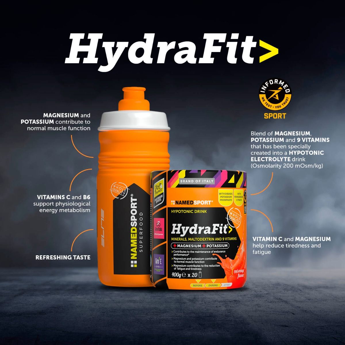 Bundelvoordeel: 4x Namedsport Hydrafit Sportdrank 400g Met Gratis Bidon